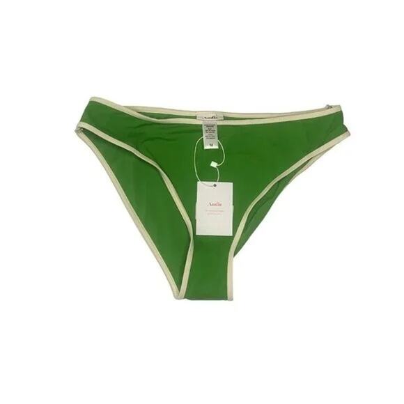 NWT Andie The Bells 90's Medium Rise Bottom Swimsuit Bottom Piping M Green #3308 - Picture 14 of 15